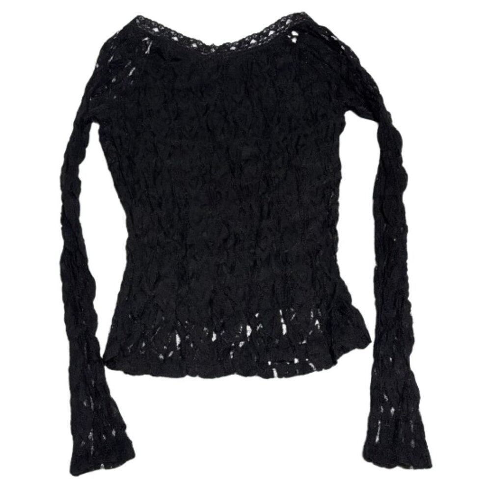 🖤 Vintage Black Lace V-Neck Long-Sleeved Top With Lined Bodice 🖤 - Picture 2 of 2